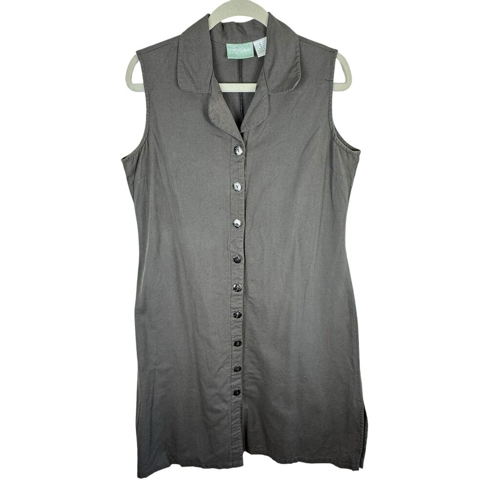 220 Hickory Vintage Brown Cotton Linen Sleeveless Coastal Minimal Midi Dress‎ LP